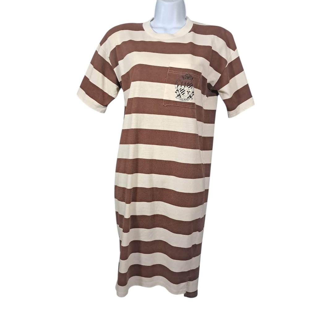 Best World Brand BWB Womens Striped T-Shirt Dress Medium Brown Resort Vacation